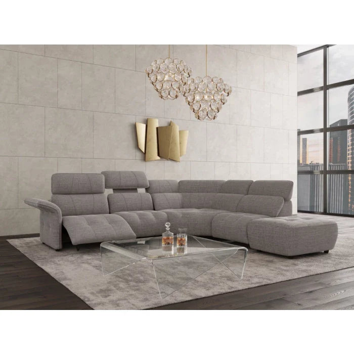 Borg Sectional with Recliners, Left Arm Facing, Light Grey Fabric | Creative Furniture