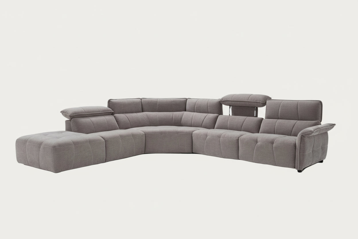 Borg Sectional Sofa upholstered in light grey with the recliners