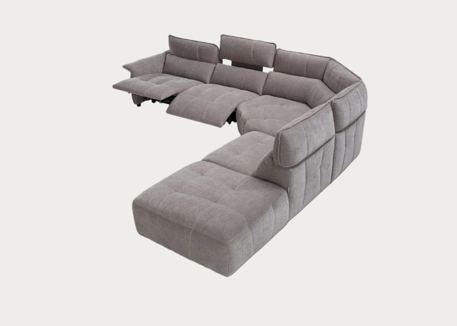 Borg Sectional with Recliners, Right Arm Facing, Light Grey Fabric | Creative Furniture