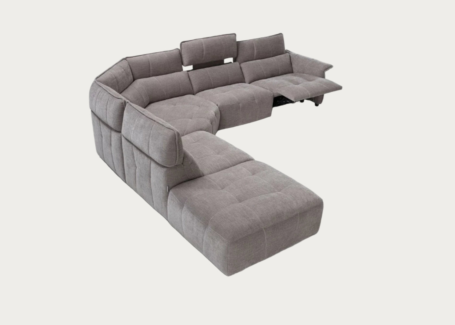 Borg Sectional with Recliners, Right Arm Facing, Light Grey Fabric | Creative Furniture