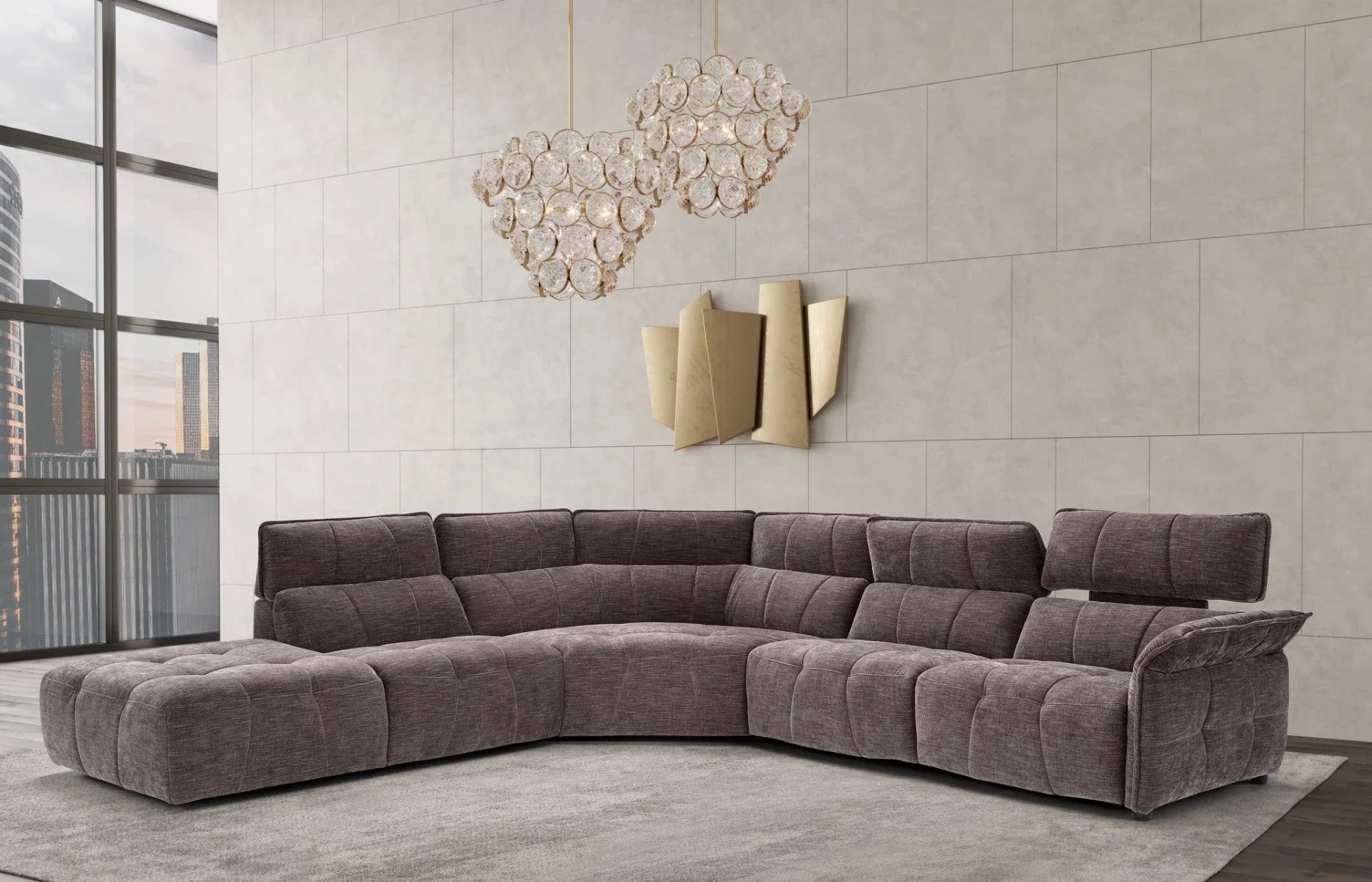 Borg Sectional with Recliners, Right Arm Facing, Mouse Fabric | Creative Furniture