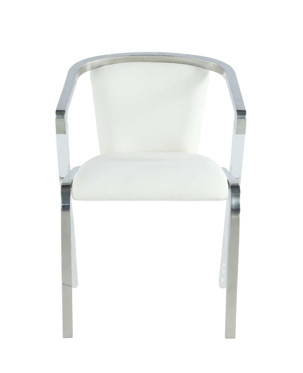 Chintaly Bruna Modern Arm Chair with Steel and Solid Acrylic Frame, White