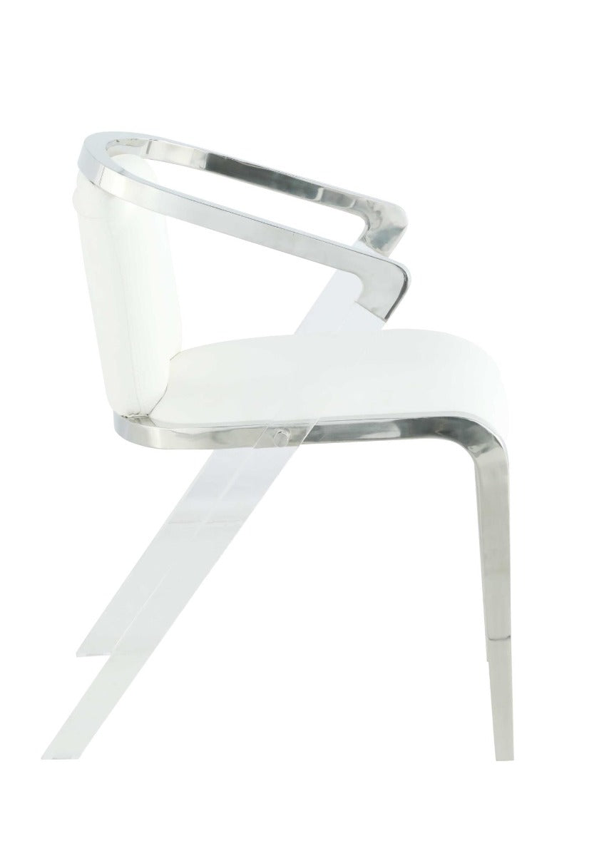 Chintaly Bruna Modern Arm Chair with Steel and Solid Acrylic Frame, White