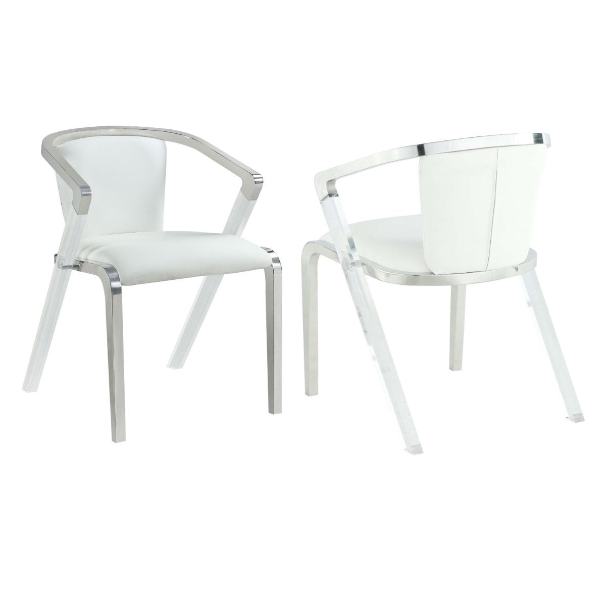 Chintaly Bruna Modern Arm Chair with Steel and Solid Acrylic Frame, White