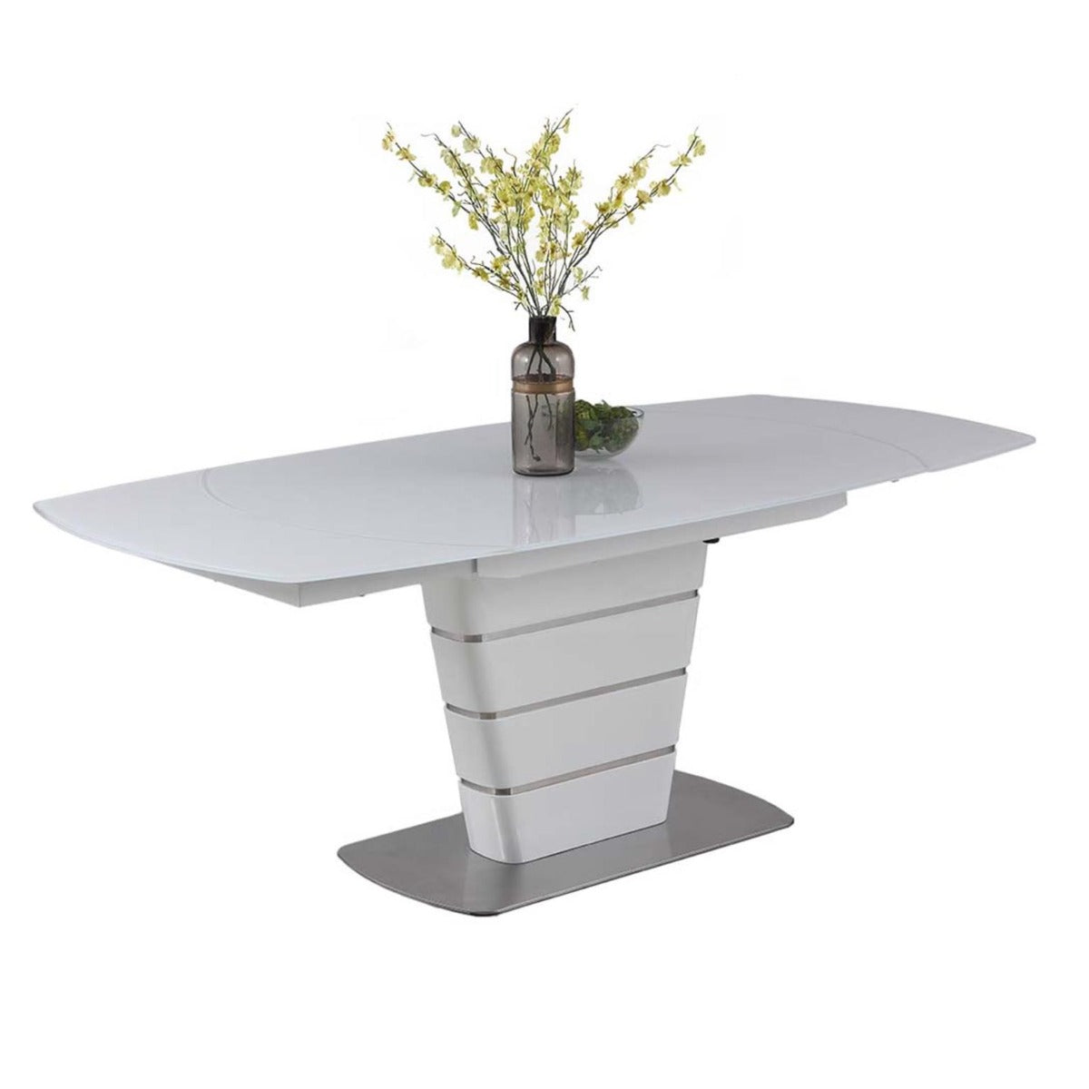Chintaly Charlotte 5-Piece Dining Room Set with White Glass Table & 4 Motion-Back Chairs