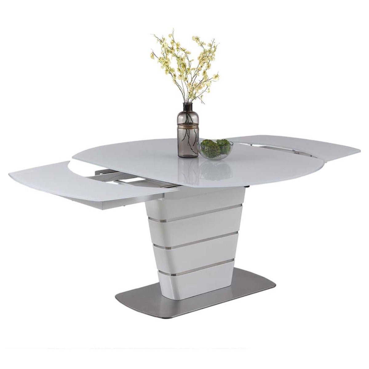 Chintaly Charlotte 5-Piece Dining Room Set with White Glass Table & 4 Motion-Back Chairs