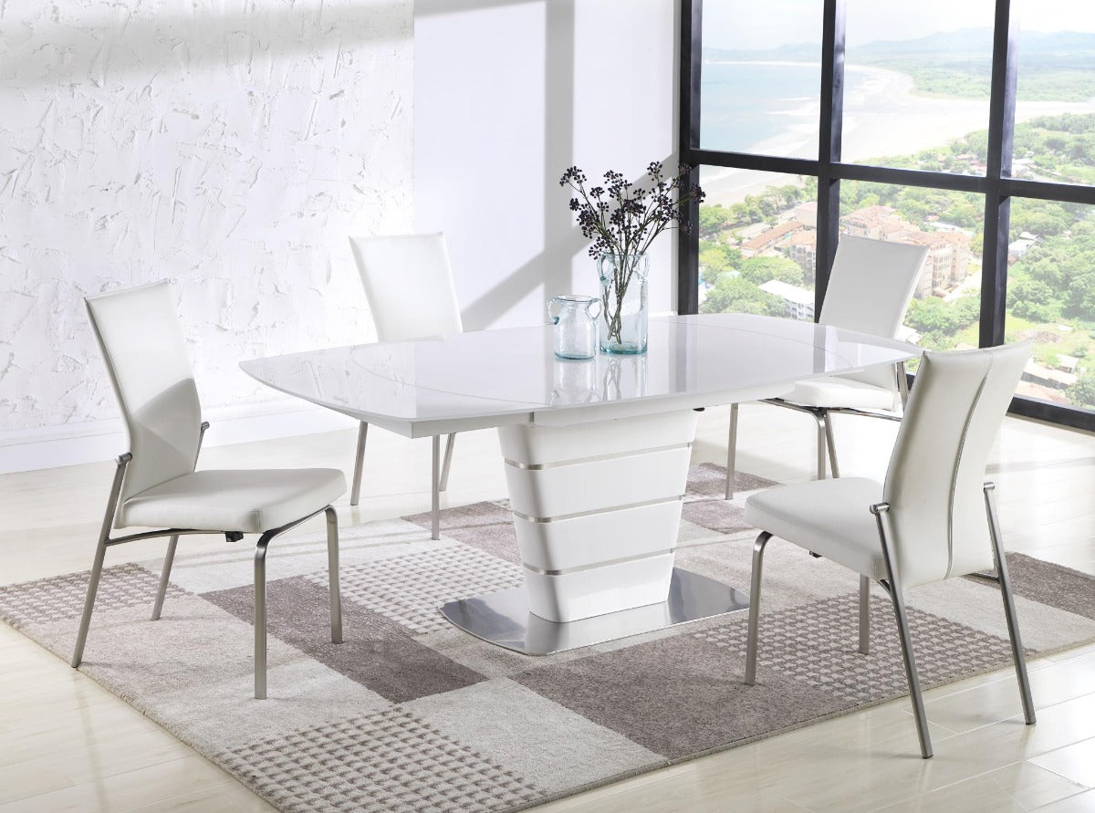 Chintaly Charlotte 5-Piece Dining Room Set with White Glass Table & 4 Motion-Back Chairs
