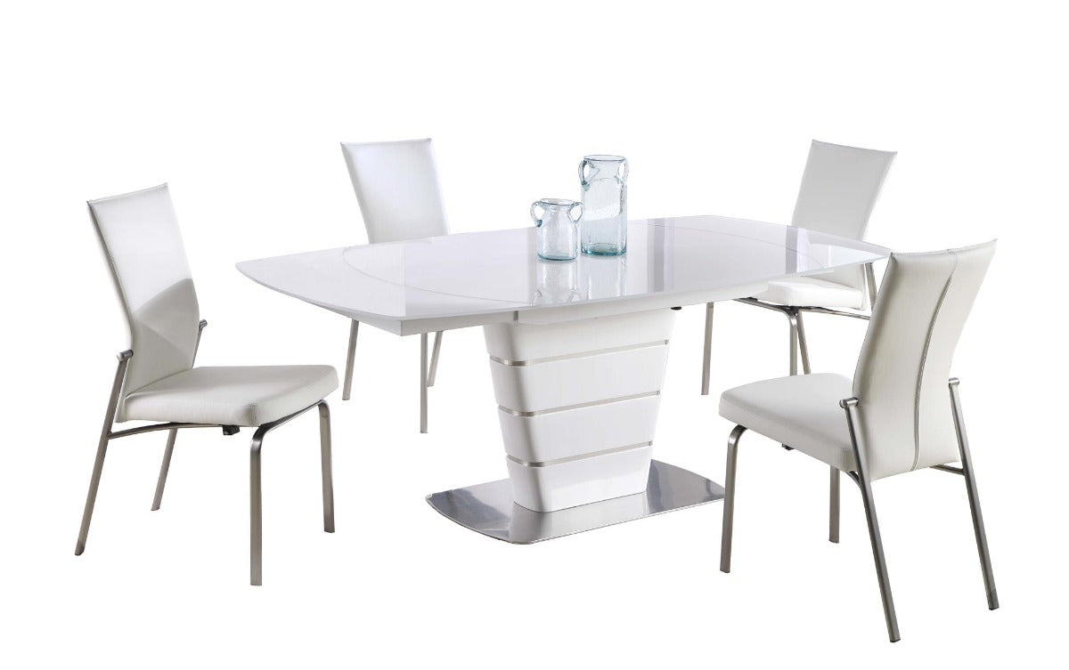 Chintaly Charlotte 5-Piece Dining Room Set with White Glass Table & 4 Motion-Back Chairs