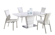 Chintaly Charlotte 5-Piece Dining Room Set with White Glass Table & 4 Motion-Back Chairs