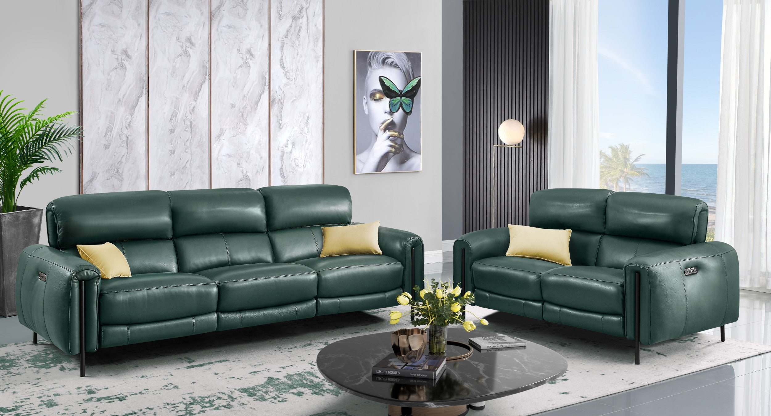 Charm Reclining Sofa and Loveseat Set, Leather | Creative Furniture