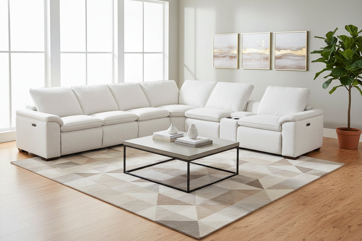 Cloudy 5-Piece Sectional with Two Recliners – Frost Fabric