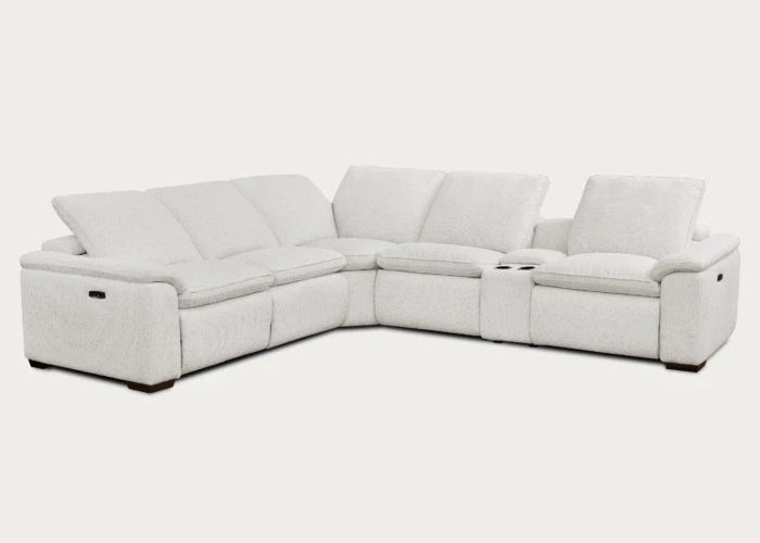 Cloudy 6-Piece Sectional with Power Recliners – Frost Fabric