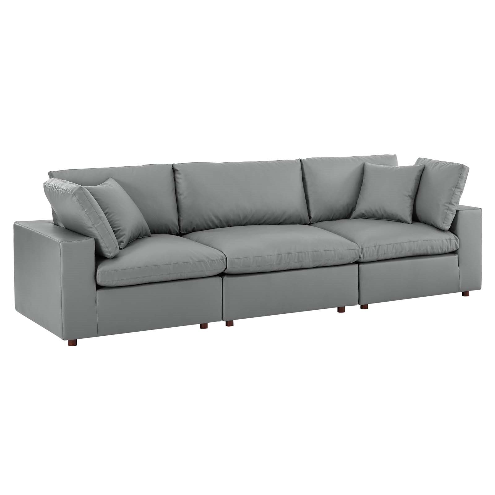 Modway Commix Down Filled Overstuffed Vegan Leather 3-Seater Sofa