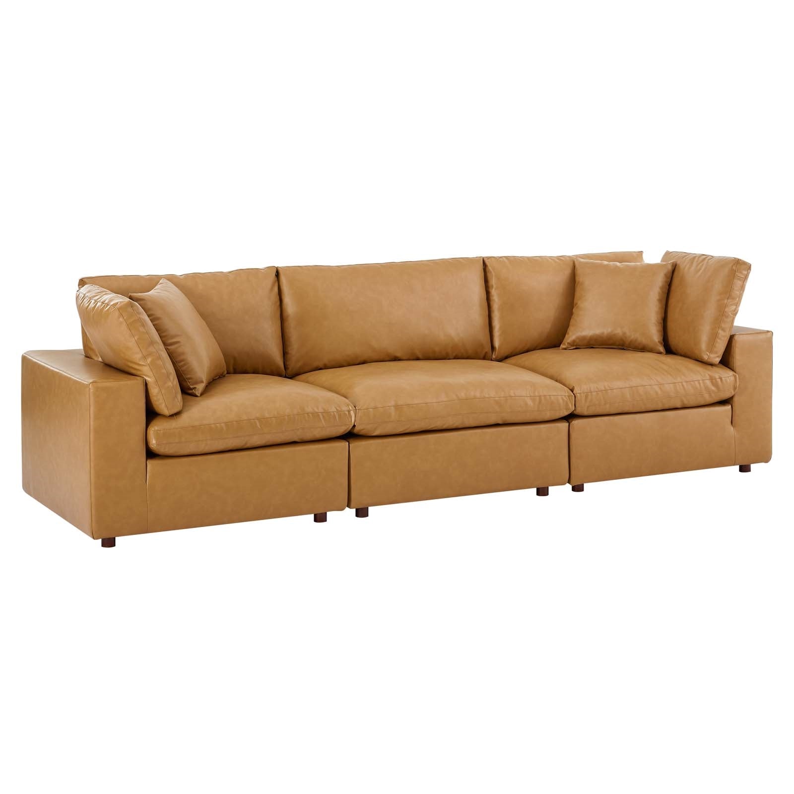 Modway Commix Down Filled Overstuffed Vegan Leather 3-Seater Sofa