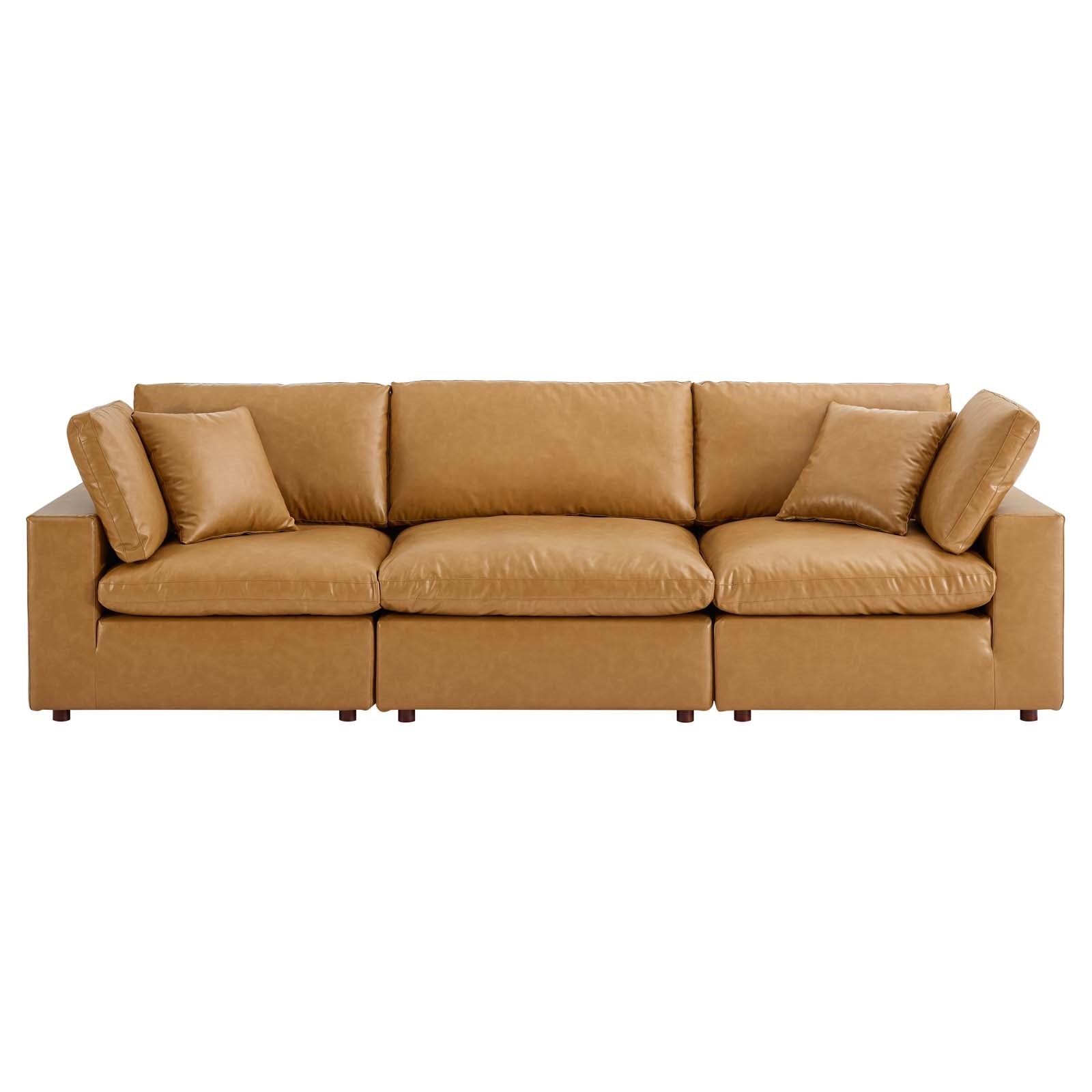 Modway Commix Down Filled Overstuffed Vegan Leather 3-Seater Sofa