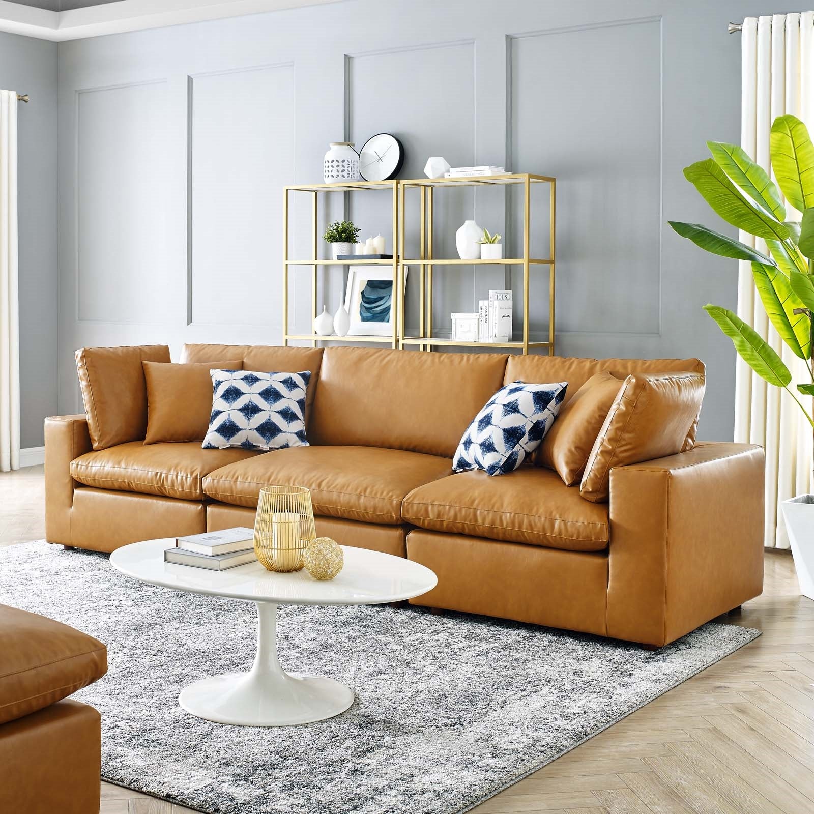 Modway Commix Down Filled Overstuffed Vegan Leather 3-Seater Sofa