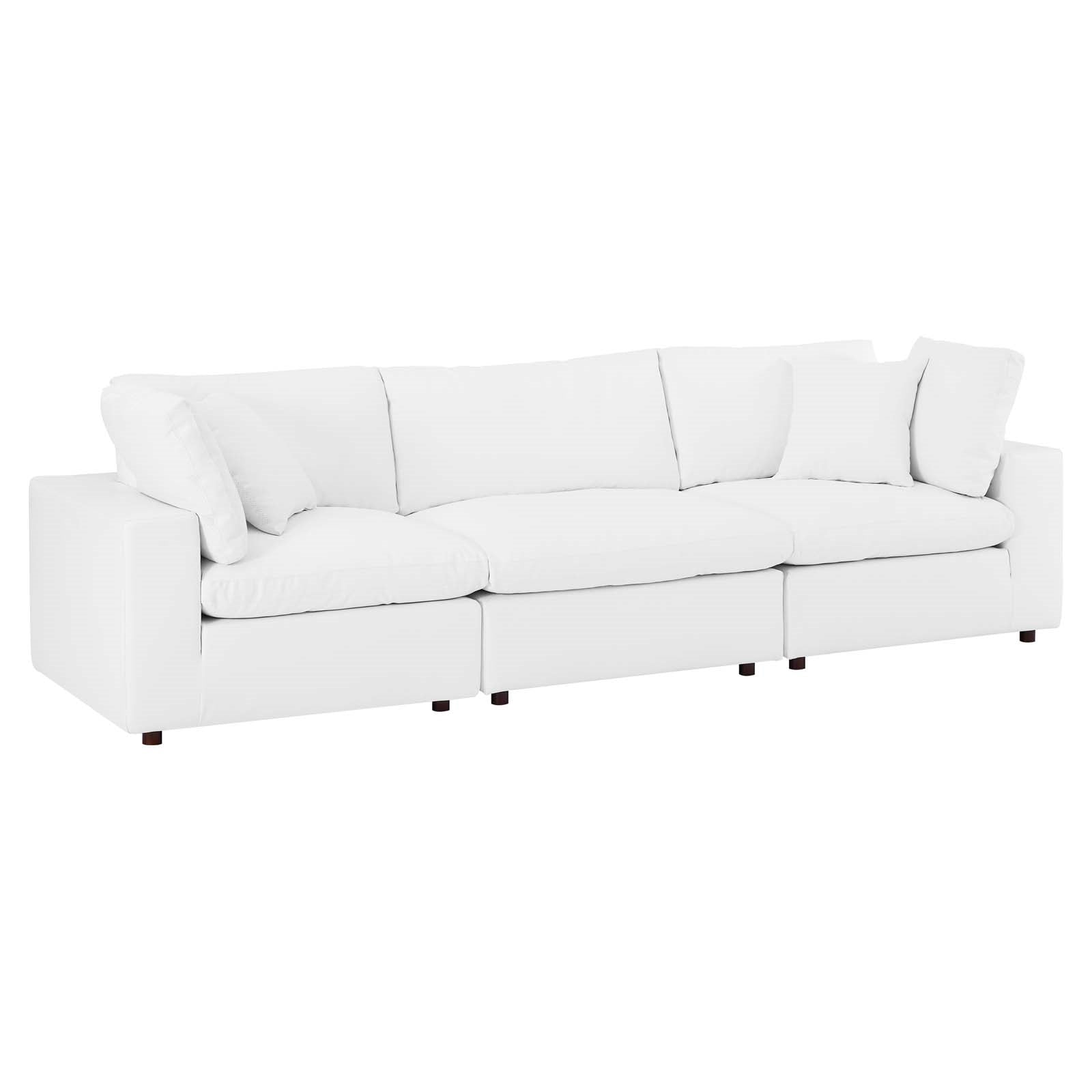 Modway Commix Down Filled Overstuffed Vegan Leather 3-Seater Sofa