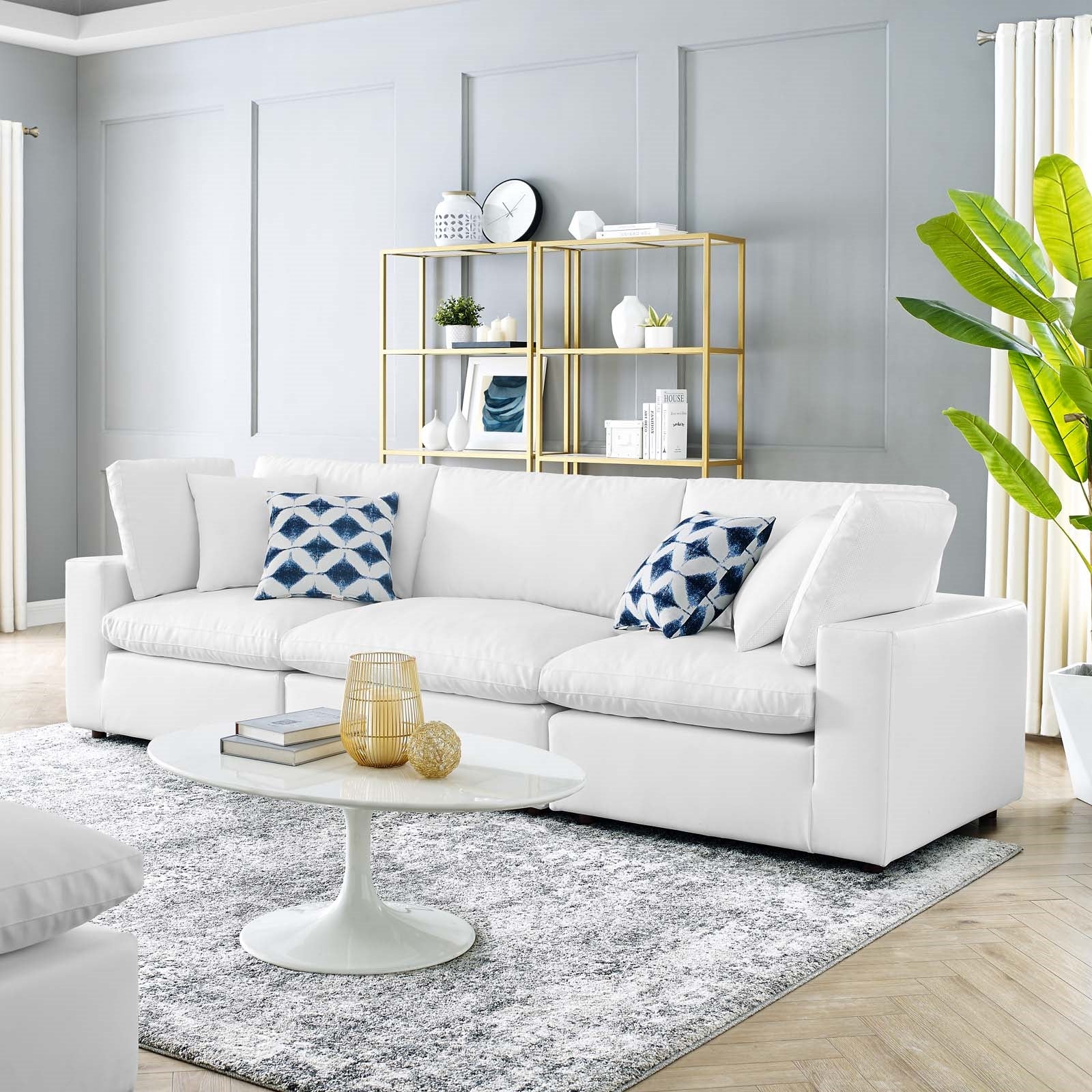Modway Commix Down Filled Overstuffed Vegan Leather 3-Seater Sofa