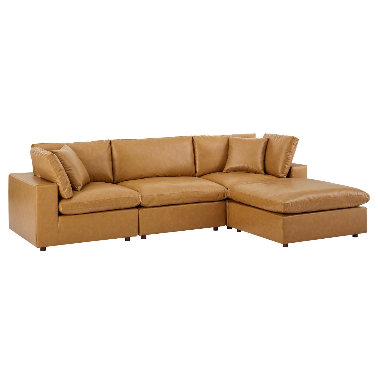Modway Commix Down Filled Overstuffed Vegan Leather 4-Piece Sectional Sofa