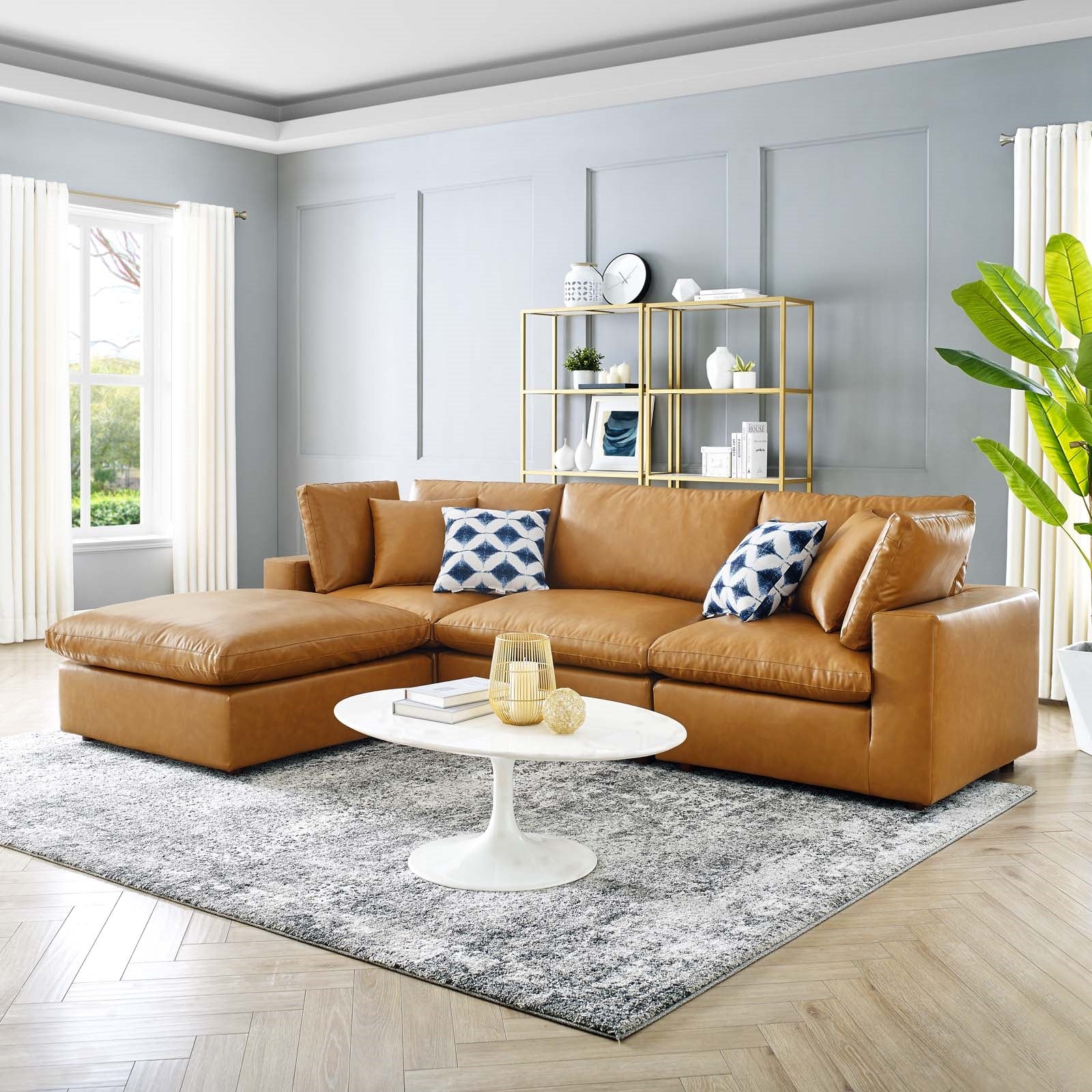 Modway Commix Down Filled Overstuffed Vegan Leather 4-Piece Sectional Sofa