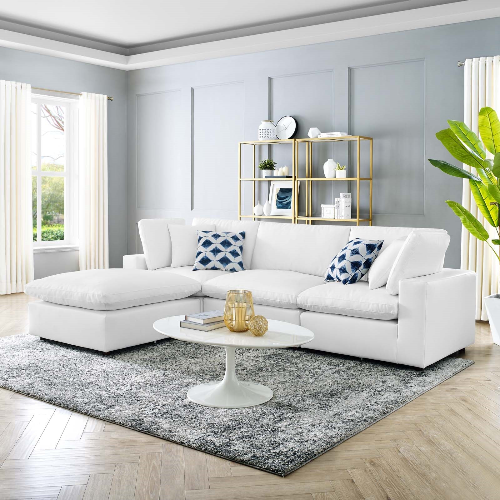 Modway Commix Down Filled Overstuffed Vegan Leather 4-Piece Sectional Sofa