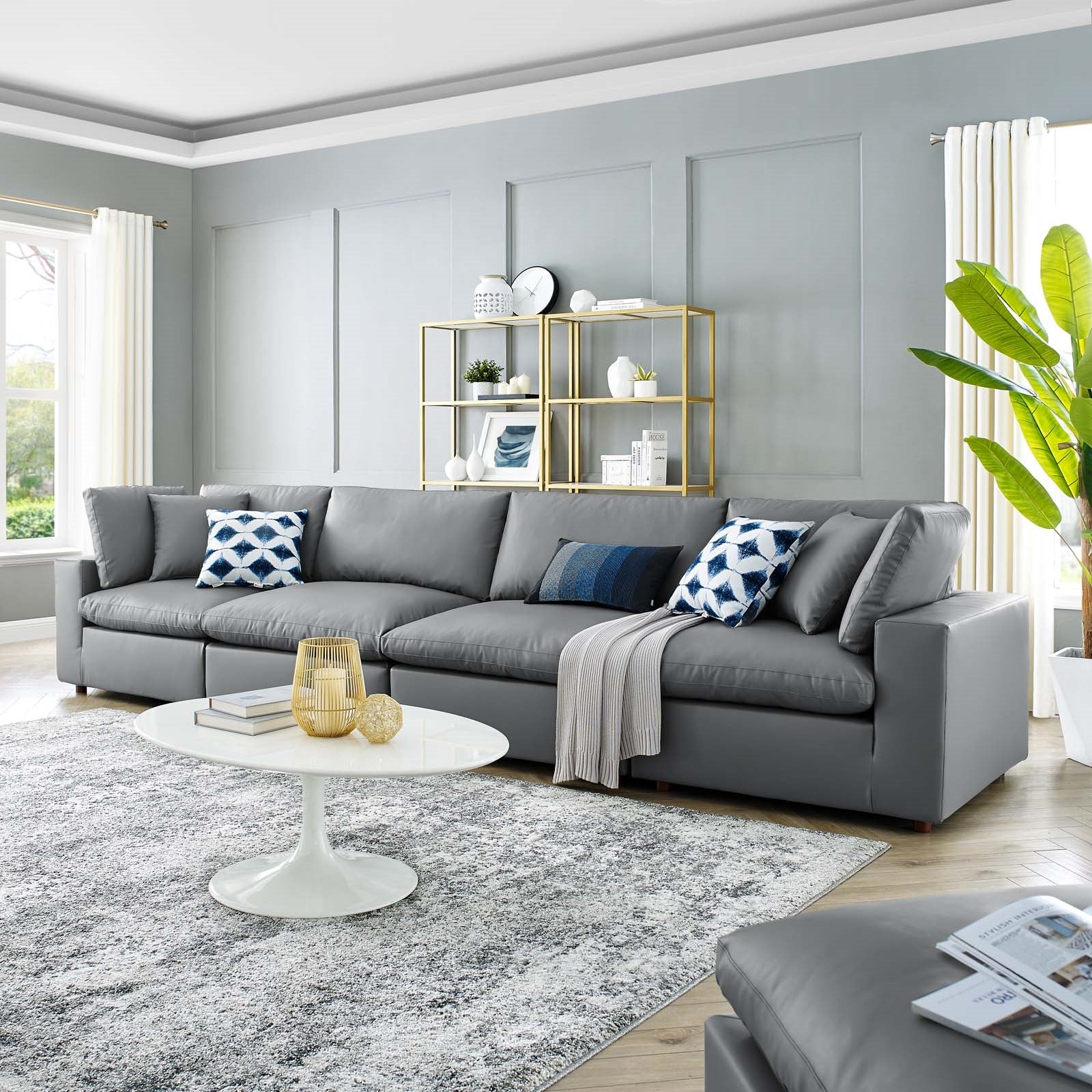 Modway Commix Down Filled Overstuffed Vegan Leather 4-Seater Sofa