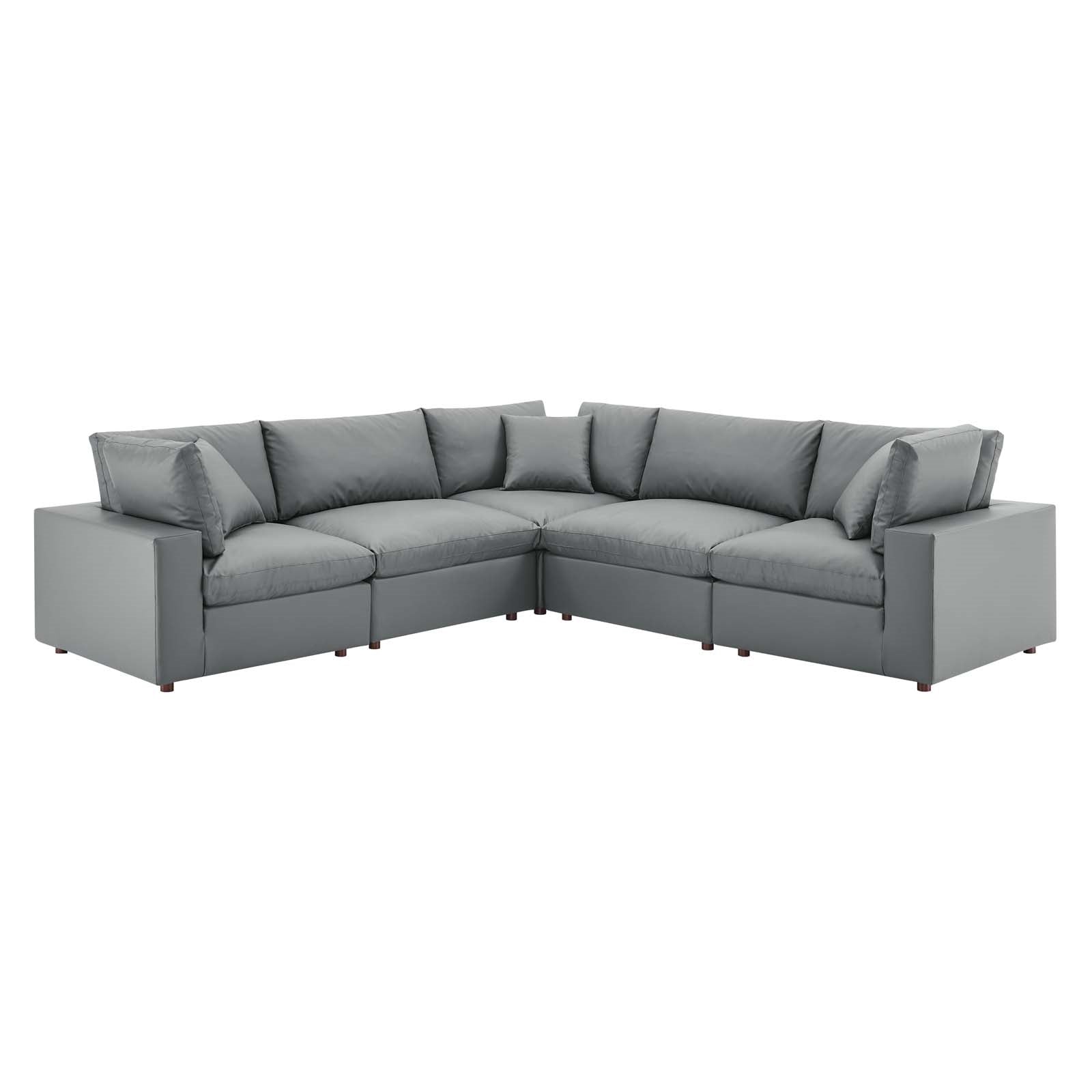 Modway Commix Down Filled Overstuffed Vegan-Leather 5-Piece Sectional Sofa