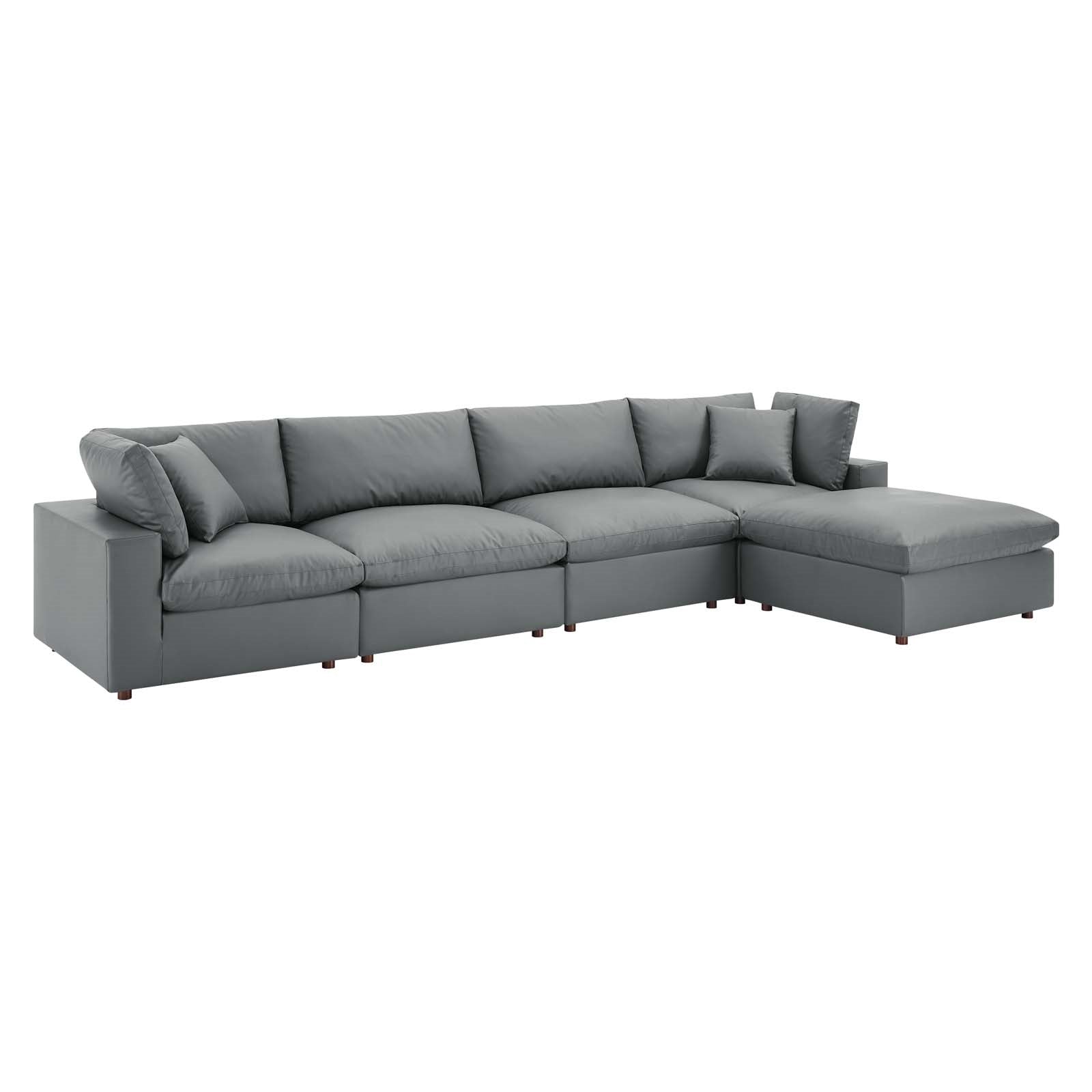 Modway Commix Down Filled Overstuffed Vegan Leather 5Piece Sectional Sofa