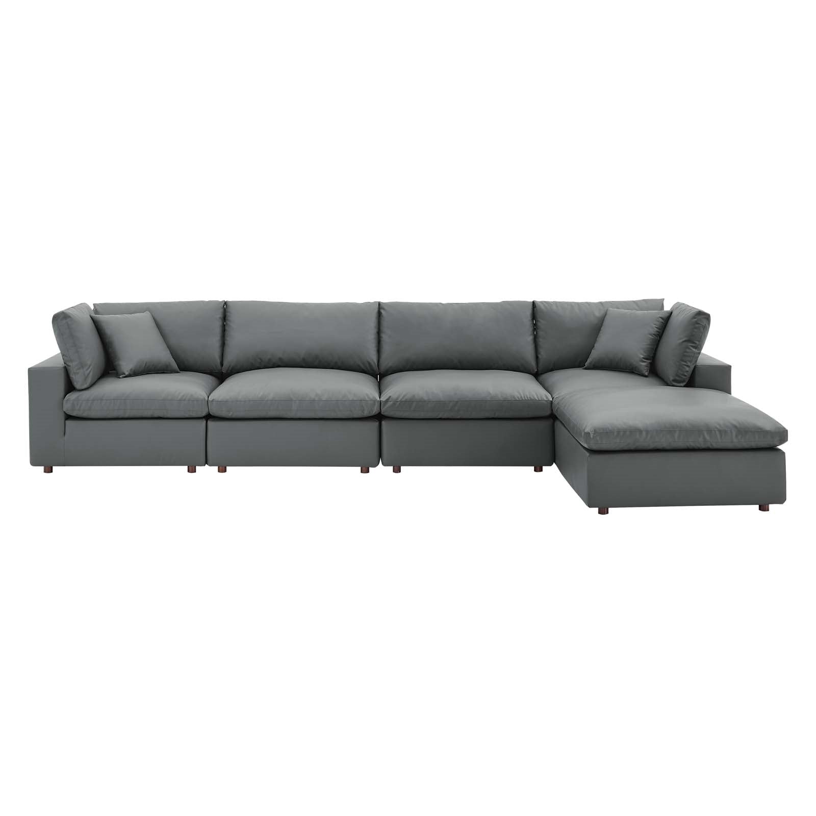 Modway Commix Down Filled Overstuffed Vegan Leather 5Piece Sectional Sofa