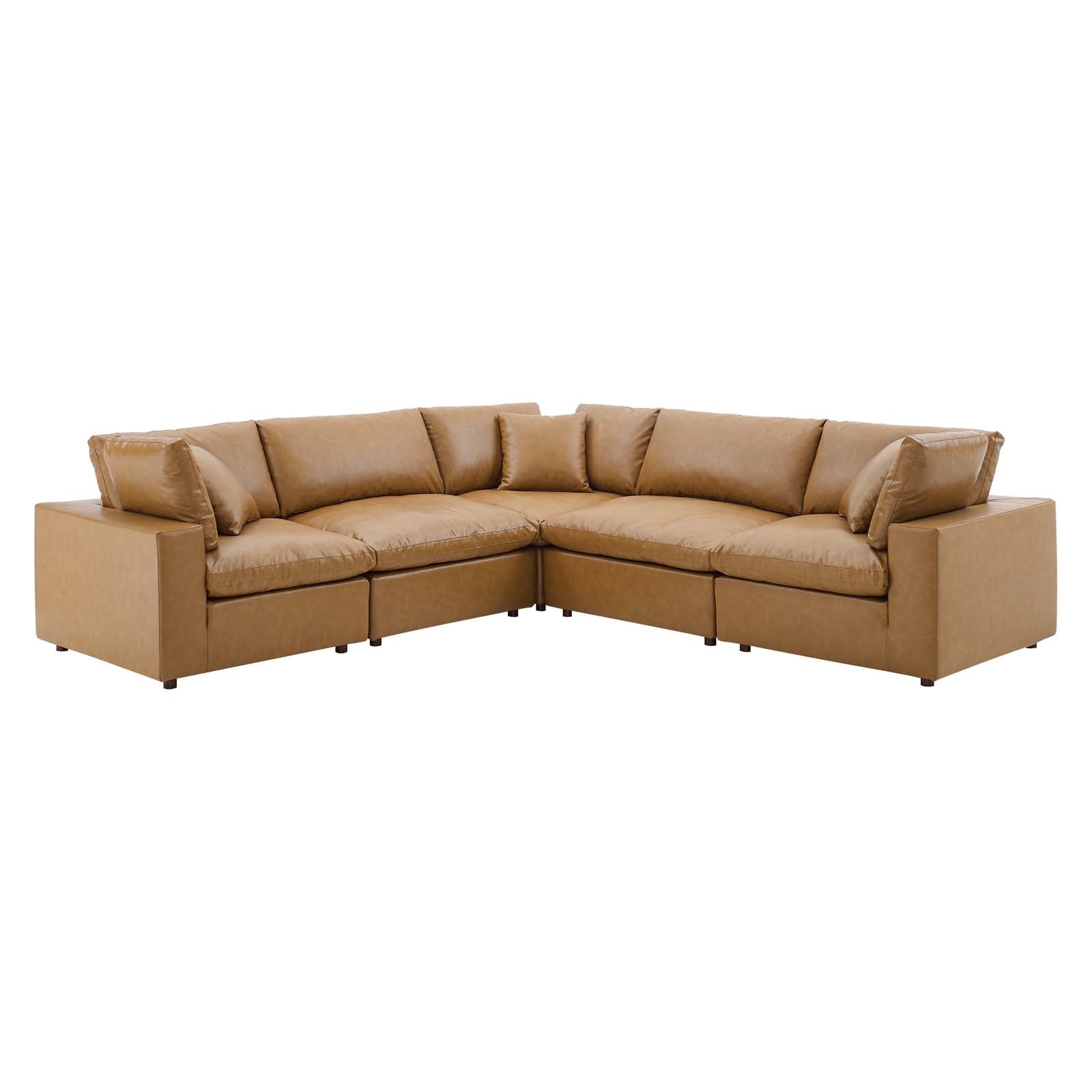Modway Commix Down Filled Overstuffed Vegan-Leather 5-Piece Sectional Sofa