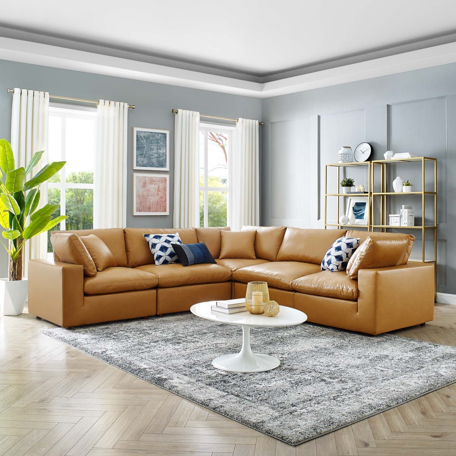 Modway Commix Down Filled Overstuffed Vegan-Leather 5-Piece Sectional Sofa