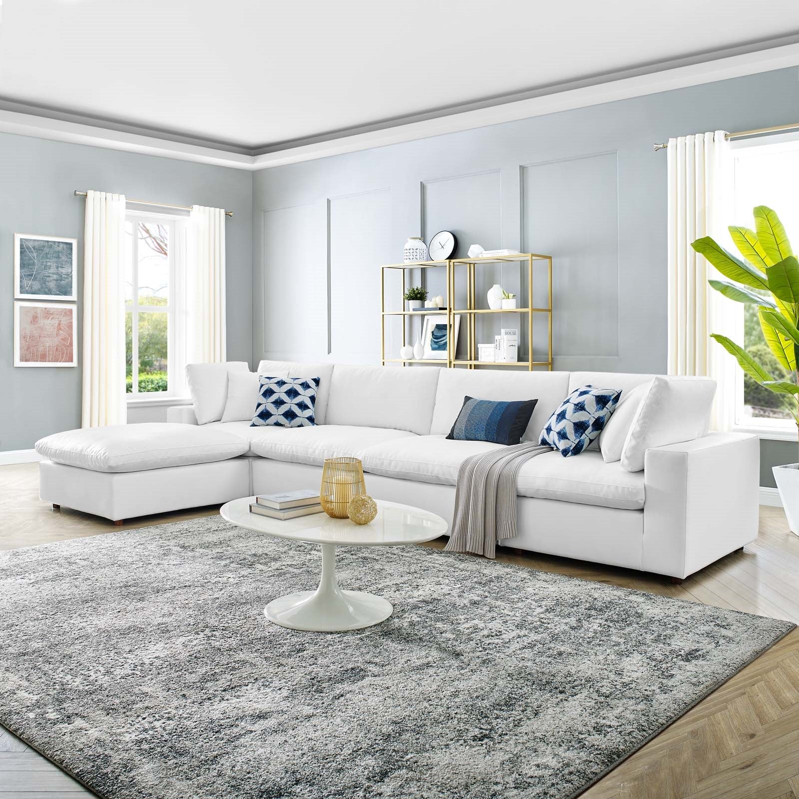 Modway Commix Down Filled Overstuffed Vegan Leather 5Piece Sectional Sofa