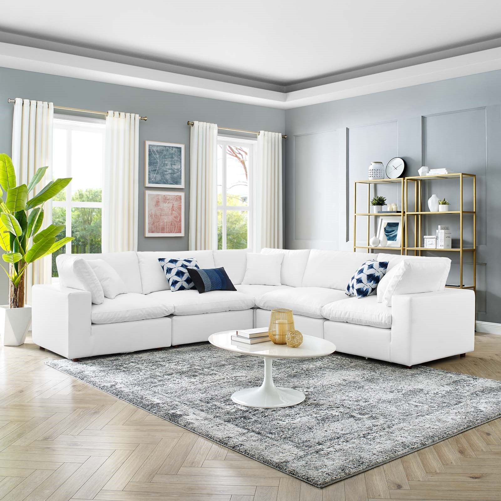 Modway Commix Down Filled Overstuffed Vegan-Leather 5-Piece Sectional Sofa