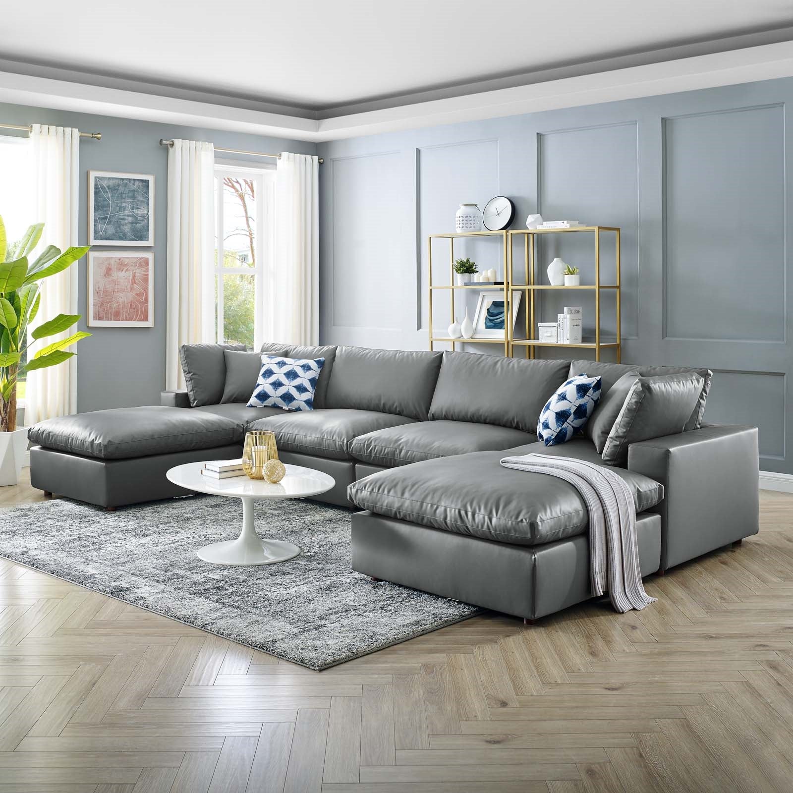 Modway Commix Down Filled Overstuffed Vegan Leather 6-Piece Sectional Sofa