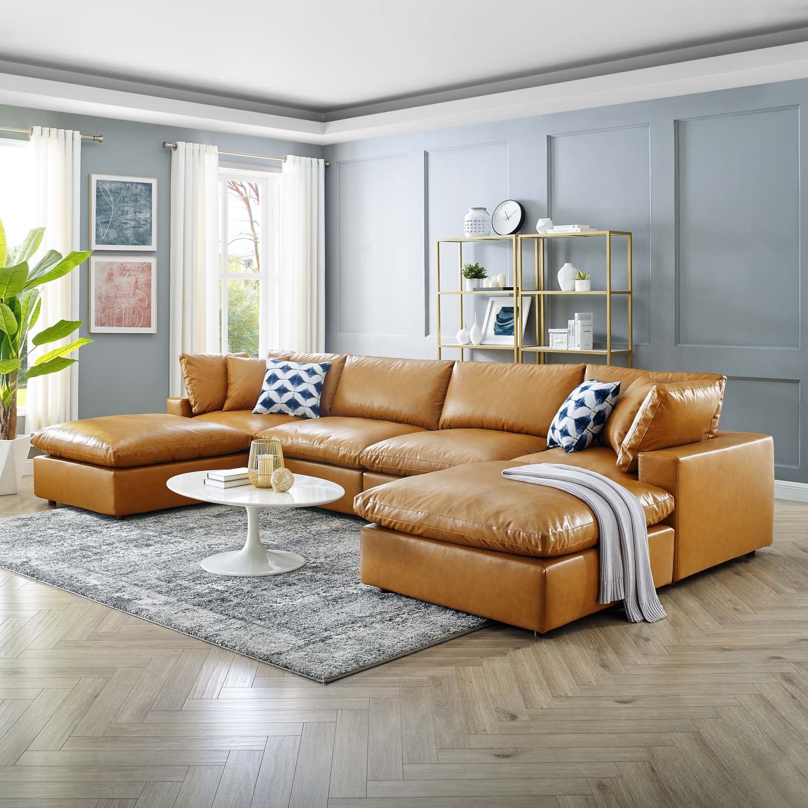 Modway Commix Down Filled Overstuffed Vegan Leather 6-Piece Sectional Sofa