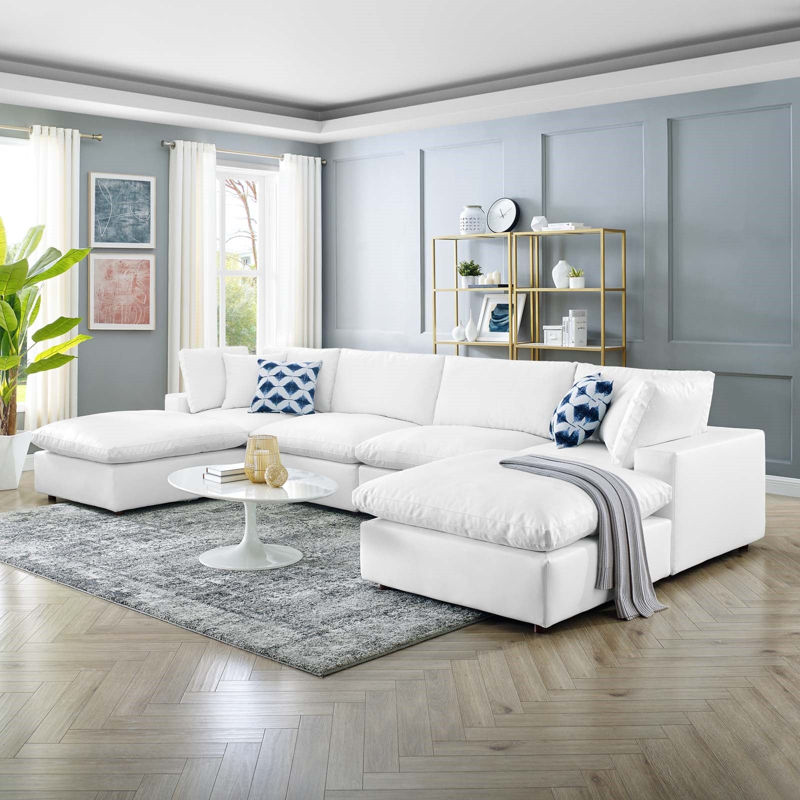 Modway Commix Down Filled Overstuffed Vegan Leather 6-Piece Sectional Sofa