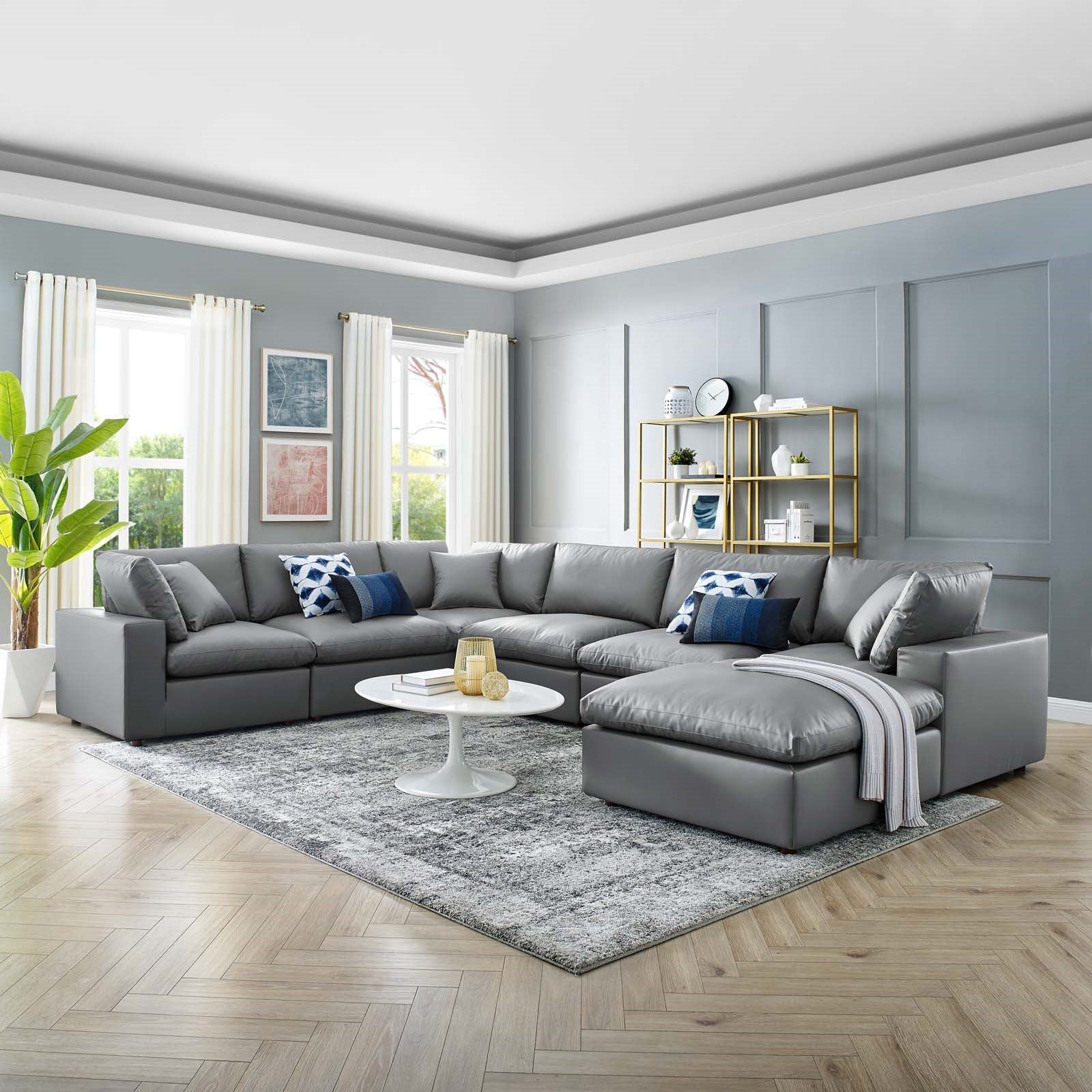Modway Commix Down Filled Overstuffed Vegan Leather 7-Piece Sectional Sofa