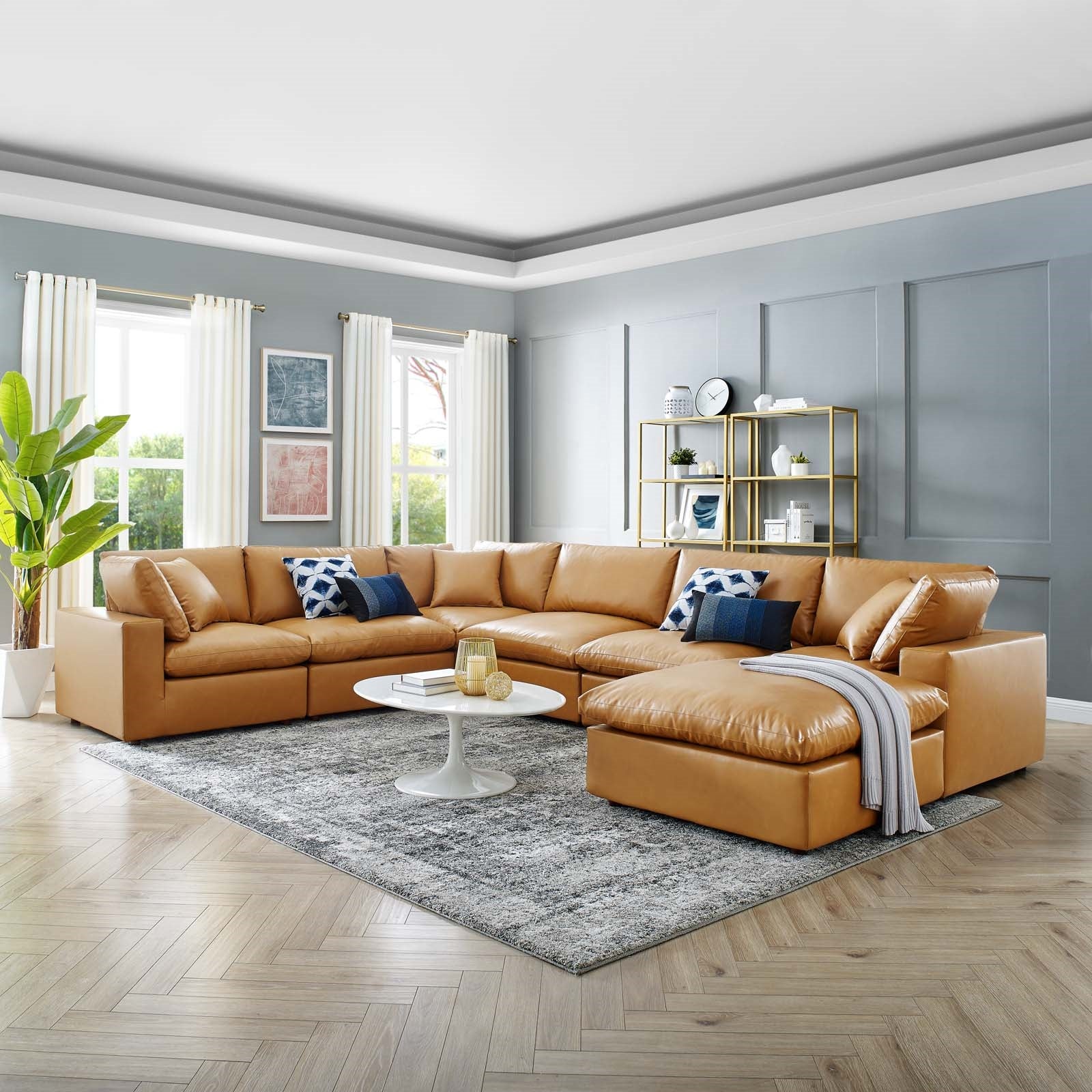 Modway Commix Down Filled Overstuffed Vegan Leather 7-Piece Sectional Sofa