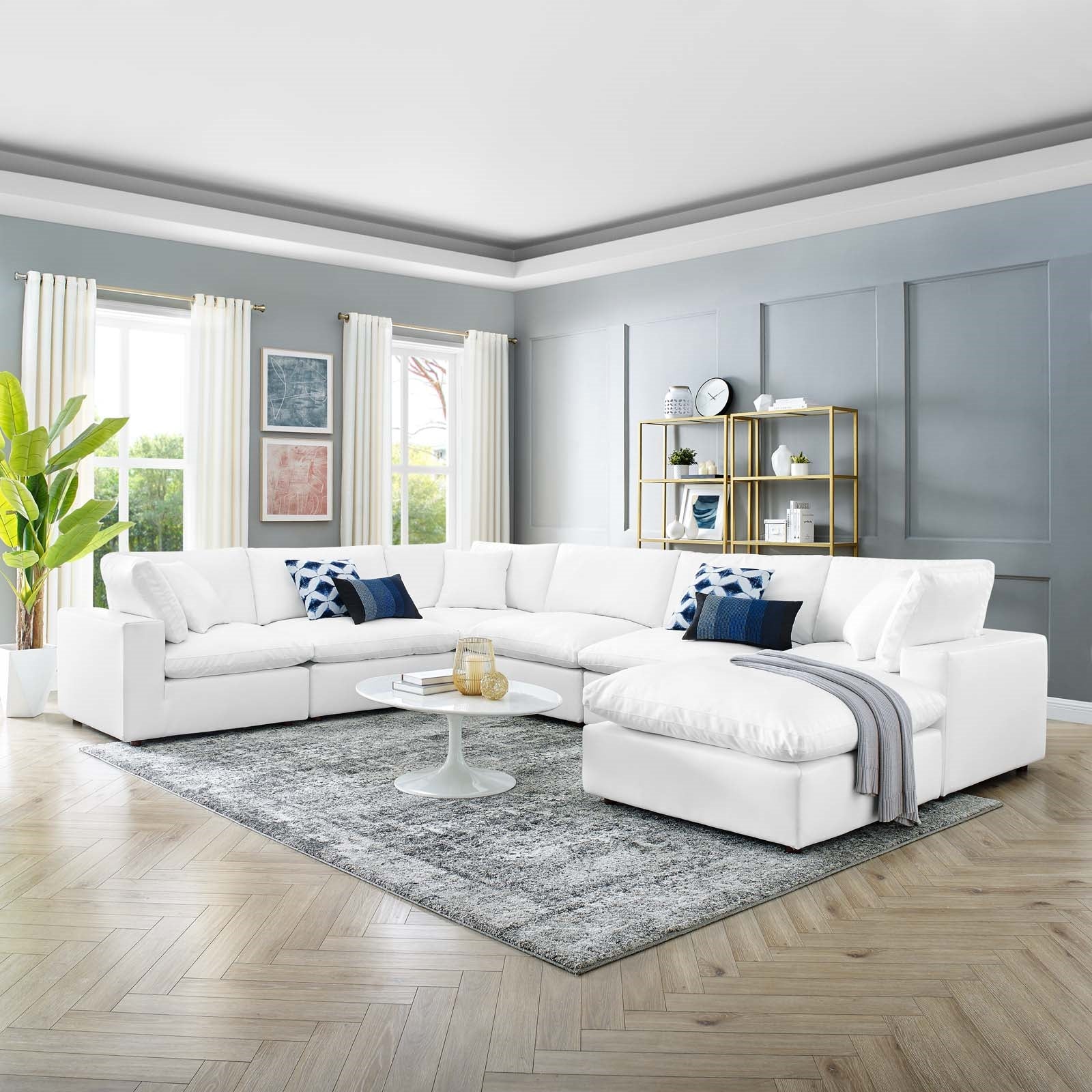Modway Commix Down Filled Overstuffed Vegan Leather 7-Piece Sectional Sofa