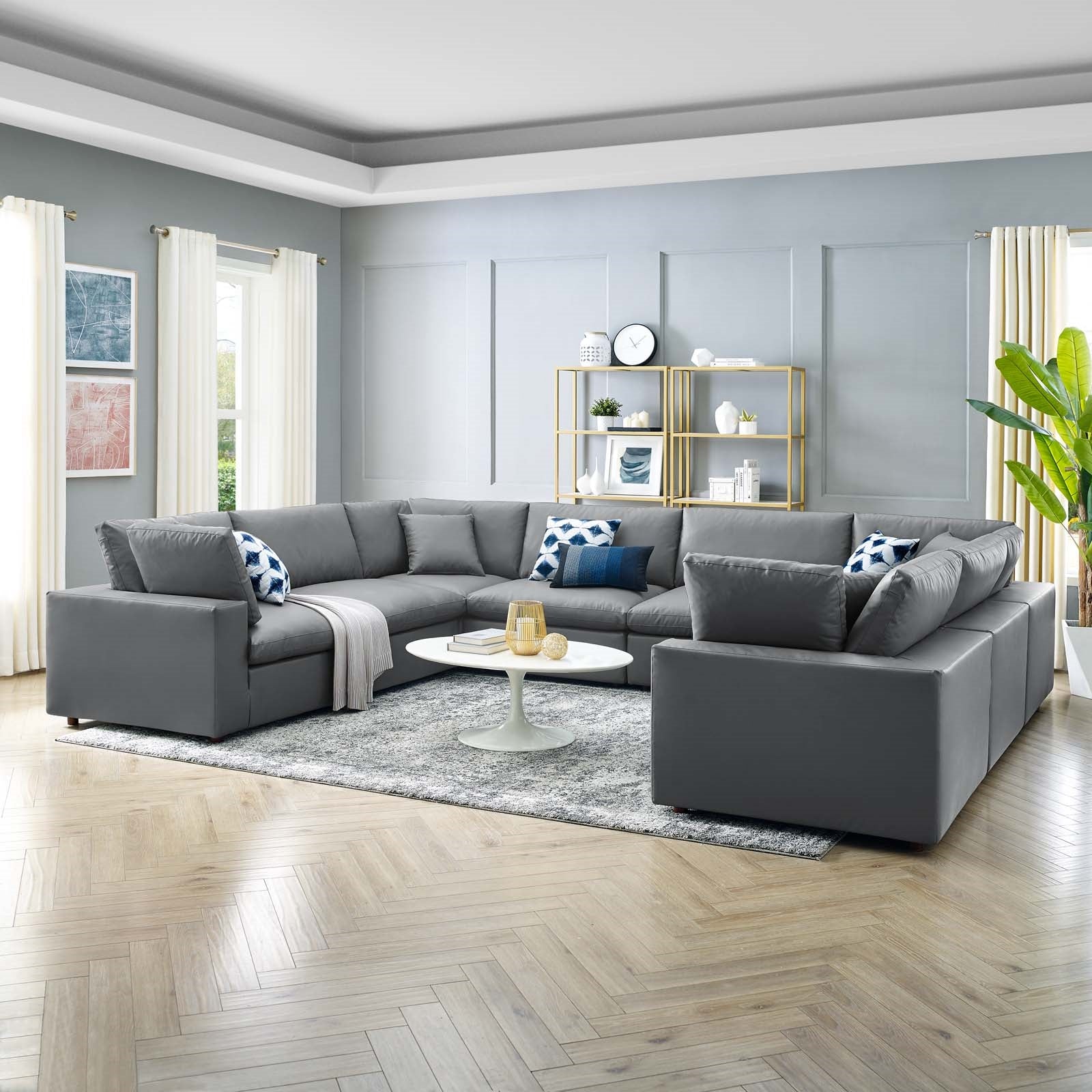 Modway Commix Down Filled Overstuffed Vegan Leather 8-Piece Sectional Sofa