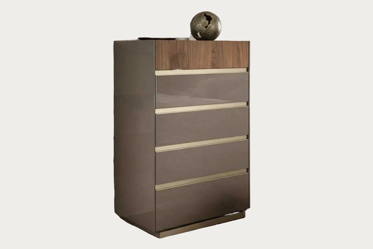 Corso Como modern chest of drawers with wooden top and glass panels on a white background.