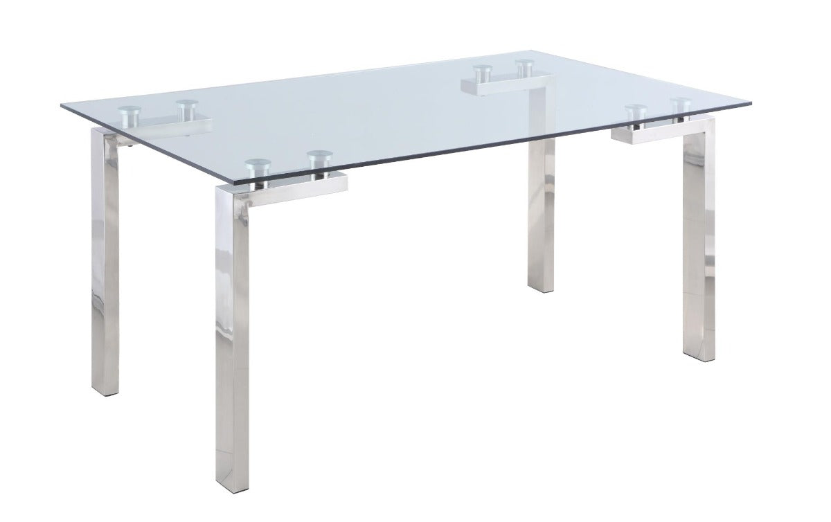 Chintaly Cristina Contemporary Glass Top Dining Table with Steel Base