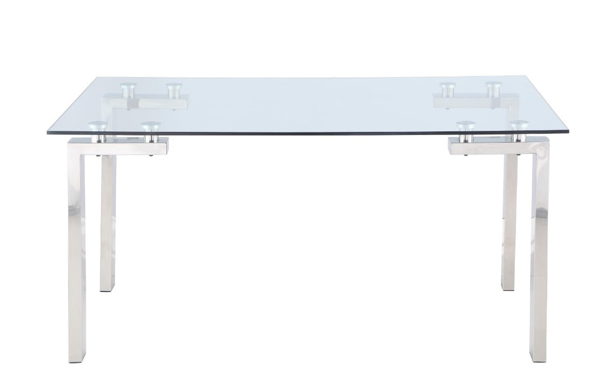 Chintaly Cristina Contemporary Glass Top Dining Table with Steel Base