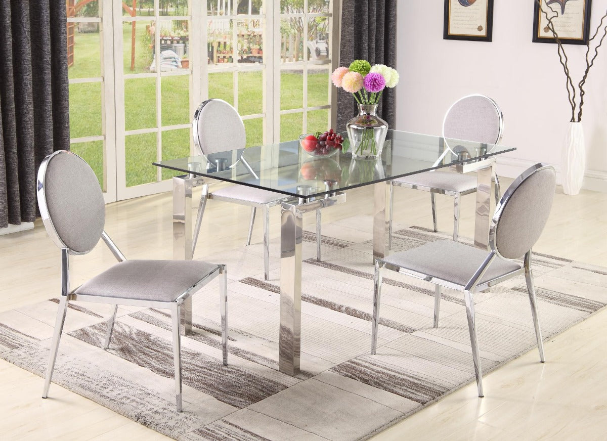 Chintaly Cristina Contemporary Glass Top Dining Table with Steel Base