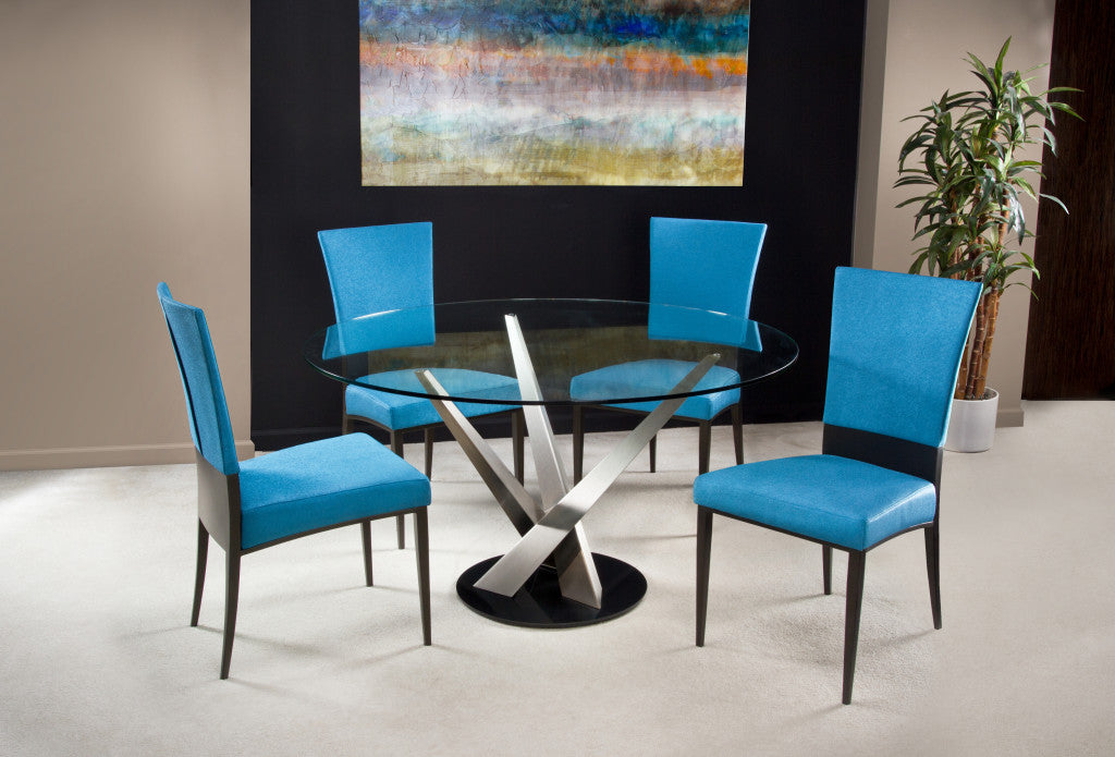 Elite Modern 54" Crystal Round Dining Table with Powder Coat Finish Columns