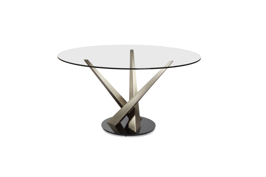 Elite Modern 54" Crystal Round Dining Table with Champagne Plate Finish Columns