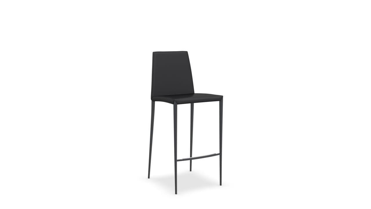 Calligaris Aida Metal Stool Upholstered with Gray Leather | Quick Ship