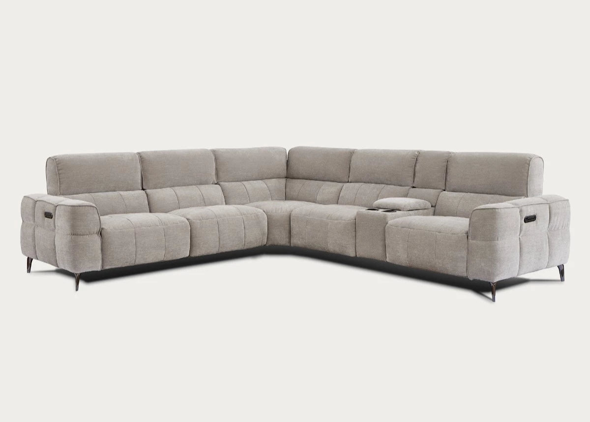 Cubo 6-Piece Sectional Sofa with Recliners, Grey Mist Fabric