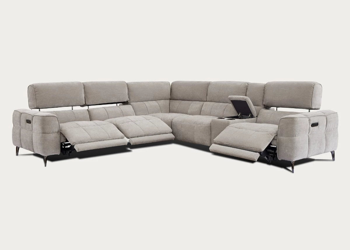 Cubo 6-Piece Sectional Sofa with Recliners, Grey Mist Fabric