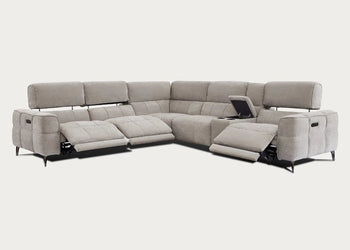 Cubo 6-Piece Sectional Sofa with Recliners, Grey Mist Fabric